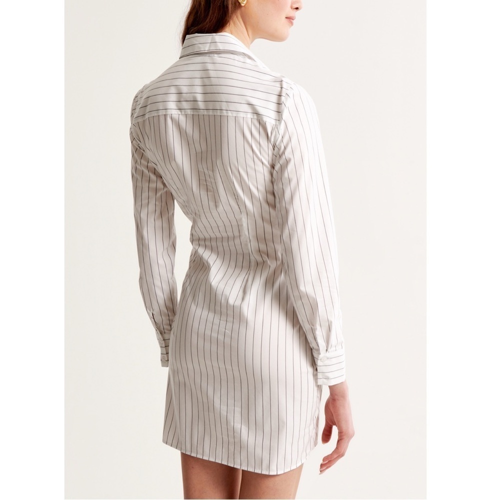 NEW Abercrombie & Fitch Long-Sleeve Wrap Collared Shirt Dress White Stripe - Picture 2 of 4